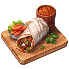 arabic shaurama with sauce on a wooden board