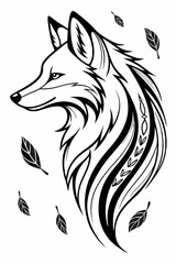 Fototapeta premium Elegant Fox with Flowing Fur and Falling Leaves Illustration for Tattoo and Art Enthusiasts.