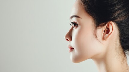 Young asian woman is getting filler her face,getting her lip filler by Plastic surgeon,Woman face being checked doctor hands to cosmetic surgery,rhinoplasty surgery in clinic.