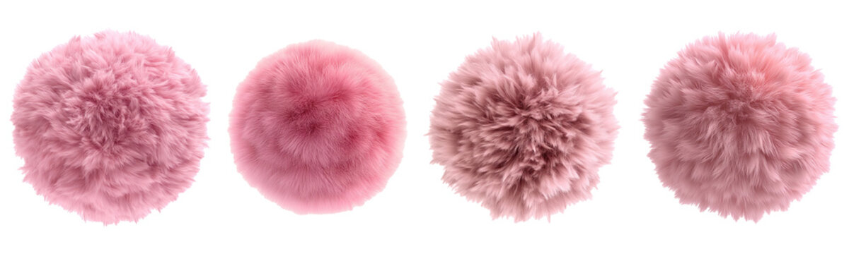 Set of pink fluffy ball pom pom isolated on transparent background