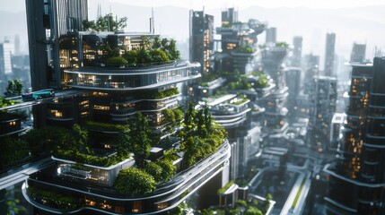 Fototapeta premium Eco-futuristic Cityscape: A Vision of Sustainable Urban Living