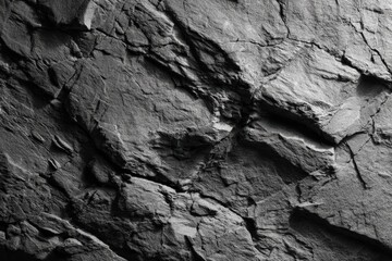 A close-up shot of a rugged, weathered stone wall, showcasing the natural textures, crevices, and patterns of the ancient rock.