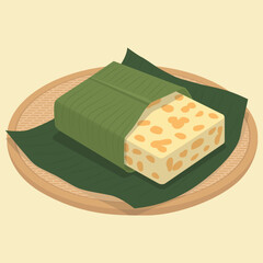 Vector illustration of traditional Indonesian tempe wrapped in banana leaf