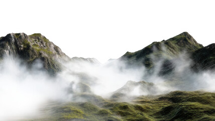 Realistic Misty Mountain Valley, Isolated White Background