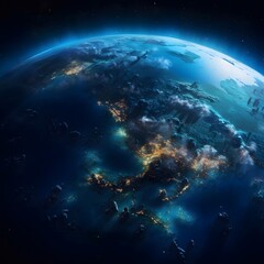 Top view of the Earth, looking down from space, planet earth in space