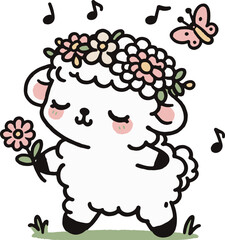 Lamb’s Flower Crown Parade. Cartoon Illustration.