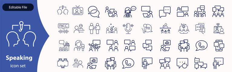 Speaking line editable icon set. Communication icons collection. Containing discussion, speech bubble, talking, consultation, conversation and more. vector illustration.