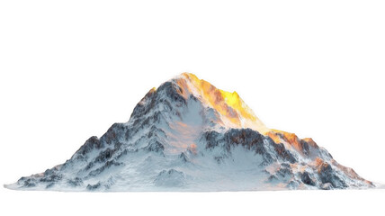 Realistic Mountain with Snow and Sunset Glow Isolated on White Transparent Background