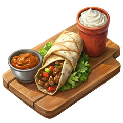 arabic shaurama with sauce on a wooden board