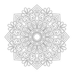 Beautiful creative mandala flower decorative element coloring book page