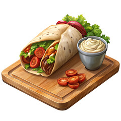 arabic shaurama with sauce on a wooden board