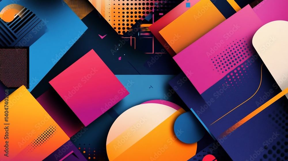 Poster colorful geometric abstract composition with bold shapes and patterns