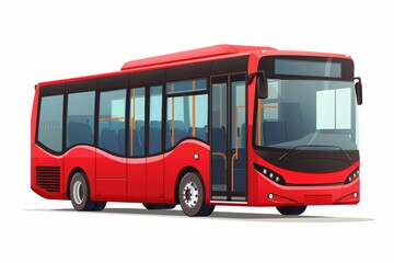 Cartoon Red Bus on White Background