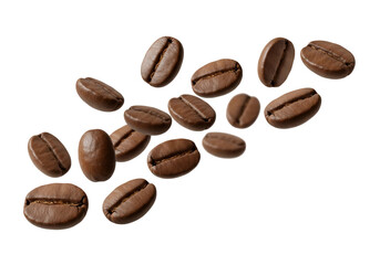 Close-Up of Roasted Coffee Beans Isolated on Transparent Background