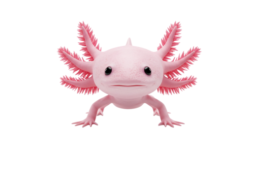 Adorable Axolotl Swimming Isolated on Transparent Background for Children Book Illustrations