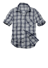 Isolated on a white background, a casual plaid shirt, a classic garment of cotton fabric, showcases its timeless style and design