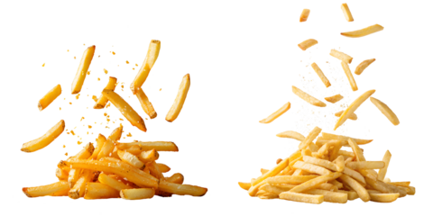  Crispy french fries flying in mid-air, fast food, snack, 