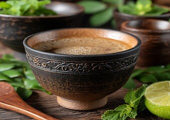 Herbal Drink in Traditional Bowl.