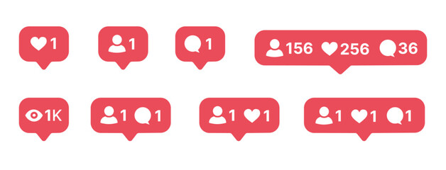 Social media bubble icon. Like, follower and comment set button. Flat vector illustration for web app design.