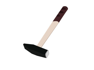 Realistic sledgehammer with wooden handle and black head isolated on white background