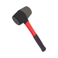 Black rubber mallet with red and black handle in flat vector style on white background