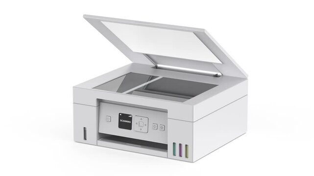 Scanning with modern all-in-one inkjet color copier on white background