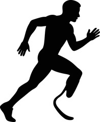 Silhouette of Runner with Prosthetic Leg – Dynamic Inclusive Sport Vector in Flat Black