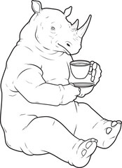 Rhino Coffee Cup Animal Vector Graphic Art Illustration