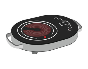 Fototapeta premium Single burner electric hot plate with digital control panel and side handles for portability