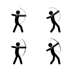Set of archery stick figures isolated on white background. Flat style, vector illustration.