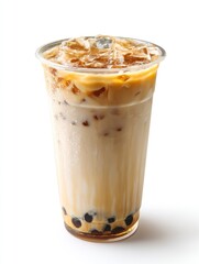 Iced Brown Sugar Boba Tea: Creamy Delight in a Plastic Cup