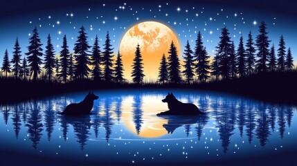 Wolf and Moonlit Forest Frame Design for World Wildlife Day