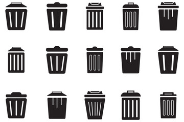 Trash bin. Vector isolated icons. Black vector trash dusbin sign icon isolated elements.  