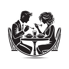 Couple Eating Silhouette - Minimalist Couple Eating Together - Couple eating Illustration - Couple Eating art - Couple Eating Design.