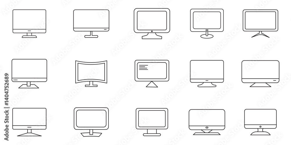 Poster computer monitor screen flat icon set for apps and websites .
