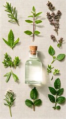 Herbal Oil Display on Linen