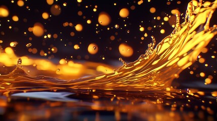 Naklejka premium Extreme close-up of high-energy paint splash in midair, micro-droplets scattered randomly, intricate fluid textures creating dynamic shapes, hyper-detailed lighting reflections adding depth