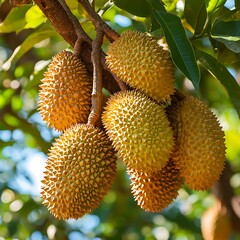 Durian Fruits on Branch in Orchard