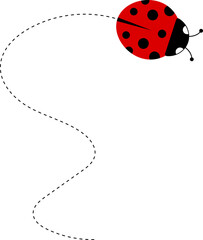 Cute ladybug icon. ladybug characters collection. Cute Ladybird with dotted path. Ladybugs flying on dotted route. Insects group. Vector illustration isolated on white.