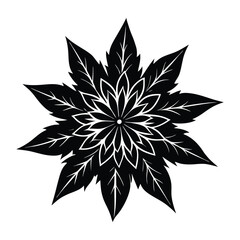 Black and white floral ornament with leaves and petals