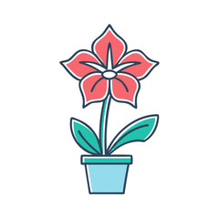 A delightful illustration of a potted flower a vibrant red bloom in a light blue pot with teal leaves