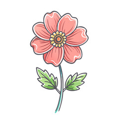 A Delicate Pink Flower with Green Leaves Botanical Illustration