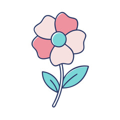 A charming illustration of a stylized flower with pastel pink and teal accents