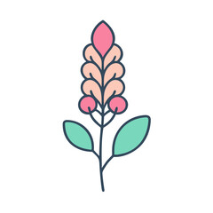 A Delicate Pink Flower with Teal Leaves Botanical Illustration