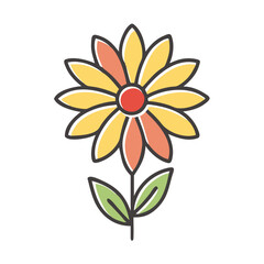 A cheerful yellow and orange flower with green leaves a delightful illustration of nature