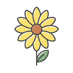 A cheerful yellow daisy flower with green leaves a simple illustration
