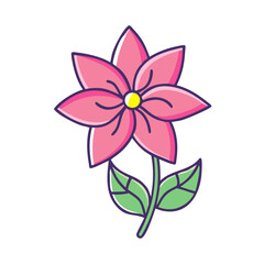 A Delightful Pink Flower with Vibrant Green Leaves a Simple Floral Illustration