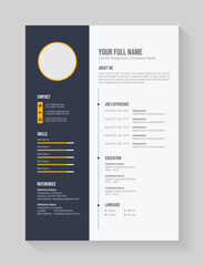 Clean and modern resume portfolio or cv template for candidates. Minimalist cv template fully editable. Professional resume letterhead, cover letter business layout for job applications. A4 size
