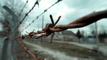 Rusty Barbed Wire: A Close-Up, Bleak, and Atmospheric Study