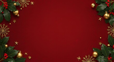 Luxurious christmas themed backdrop design featuring elegant holly and golden ornaments